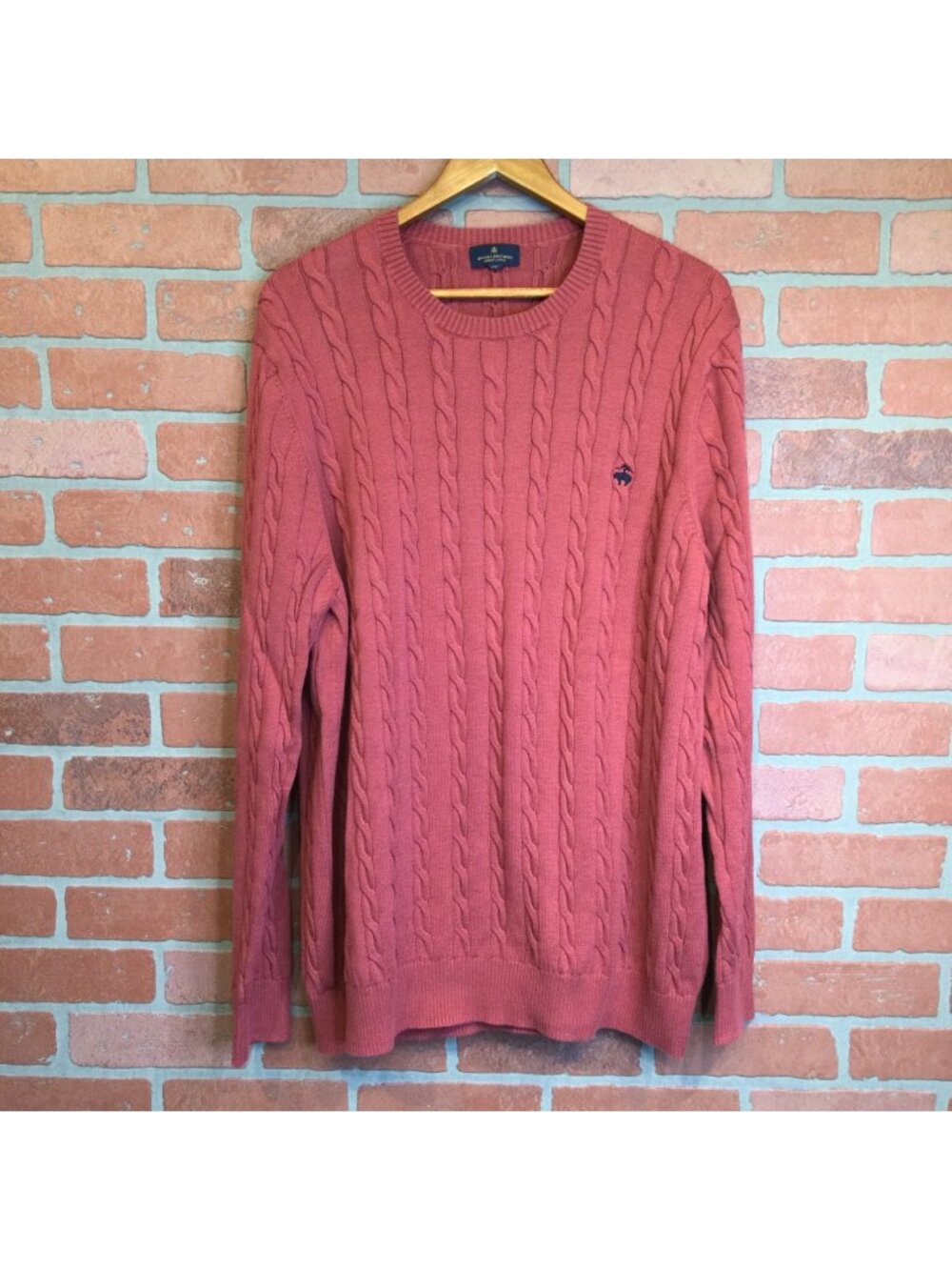 Brooks Brothers Mens Red Cable Knit Sweater Size XXL 2X Supima Cotton Preppy